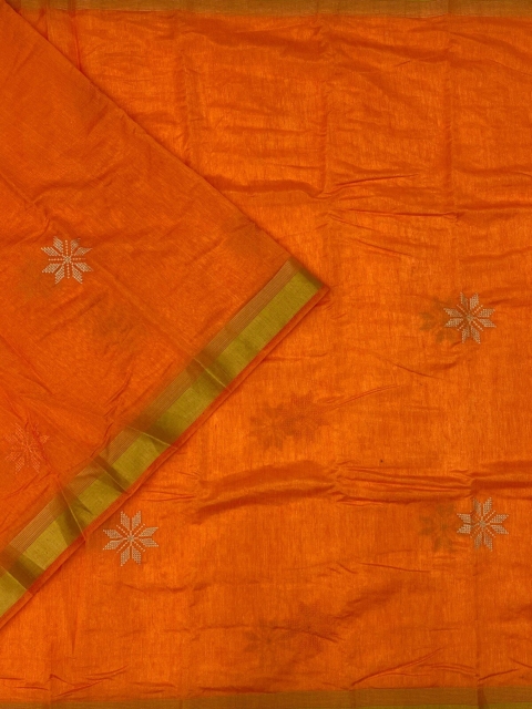 

KLM Fashion Mall Orange & Gold-Toned Silk Cotton Solid Saree