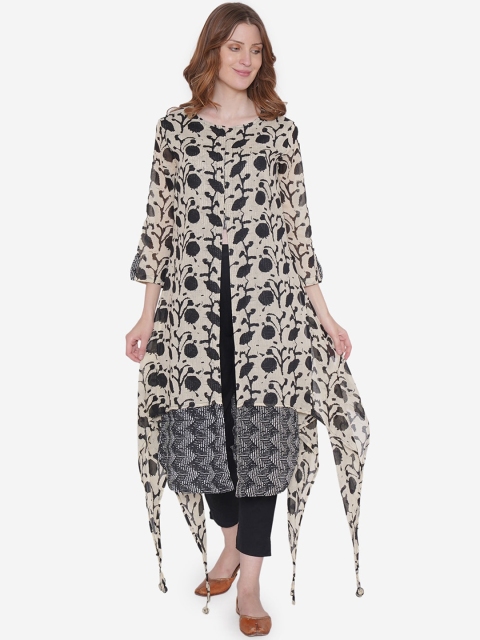 

Vedic Women Beige & Black Dyed A-Line Kurta