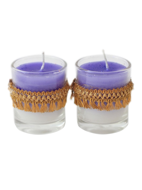 

Soulflower Set of 2 Purple Solid Natural Lavender Glass Votive Sustainable Candles