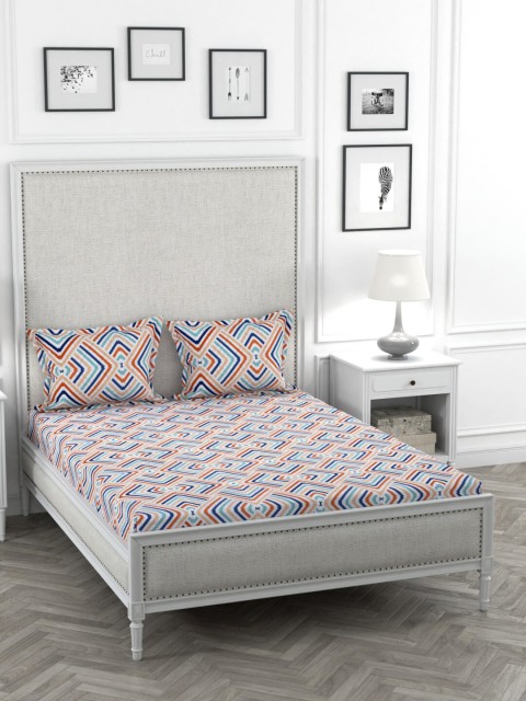 

STELLAR HOME Orange & Blue Printed Cotton Double King Bedsheet With 2 Pillow Covers