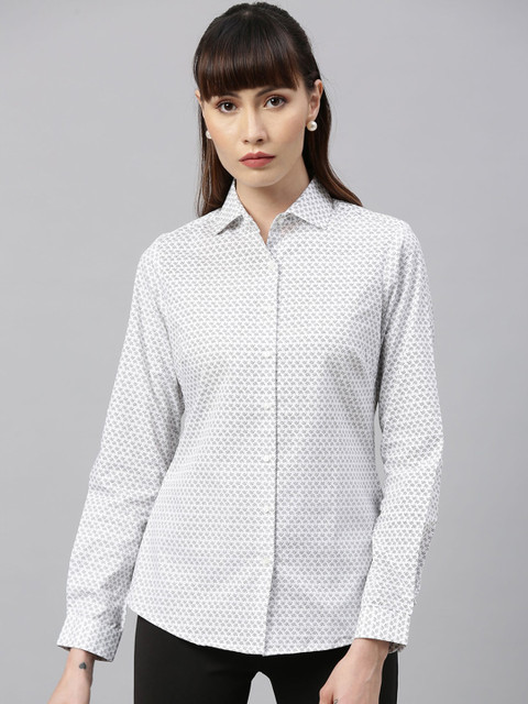 

Park Avenue Woman Women White Regular Fit Printed Casual Shirt