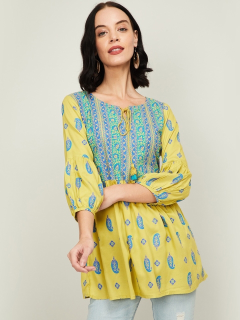 

Colour Me by Melange Women Lime Green & Blue Printed A-Line Tunic