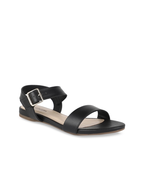 

Hush Puppies Women Black Solid Leather Open Toe Flats