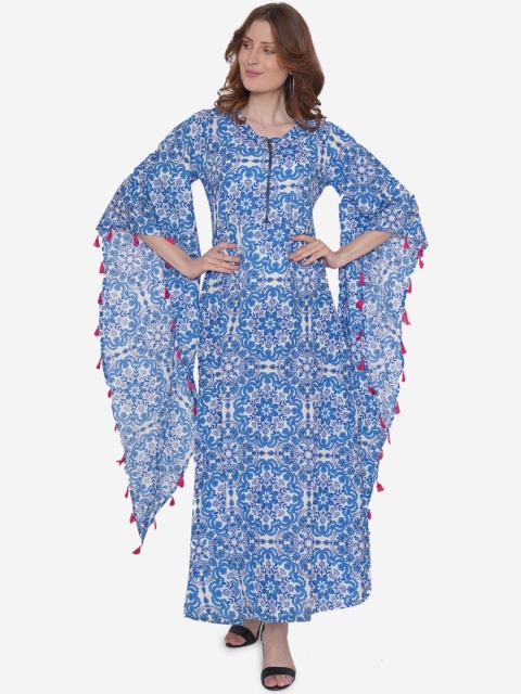 

Vedic Women White & Blue Printed A-Line Kurta