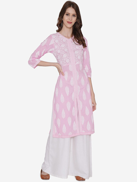 

Vedic Women Pink & White Printed A-Line Kurta