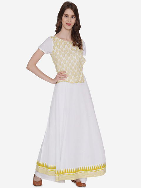 

Vedic Women White & Yellow Printed Anarkali Kurta