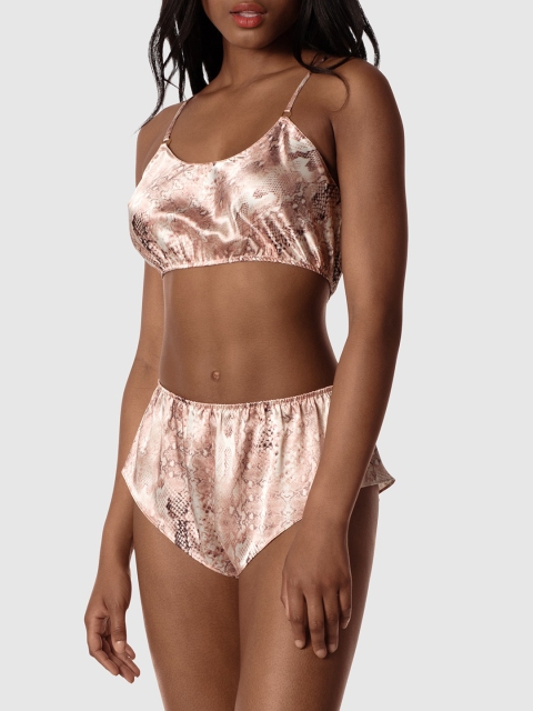 

La Senza Women Nude-Coloured & Brown Printed Night Suit