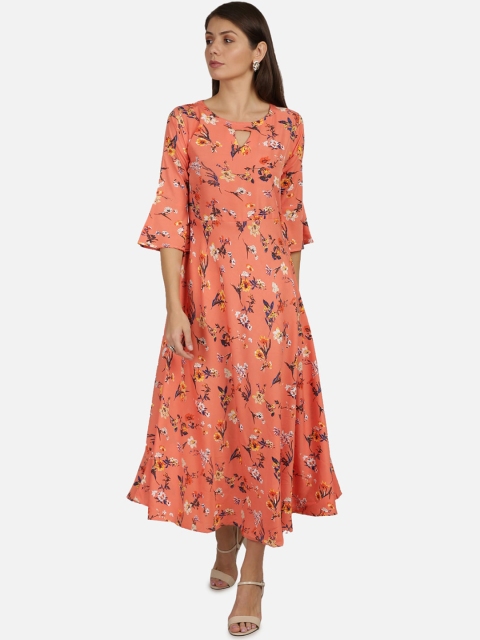 

Florence Women Peach-Coloured Printed Fit and Flare Dress