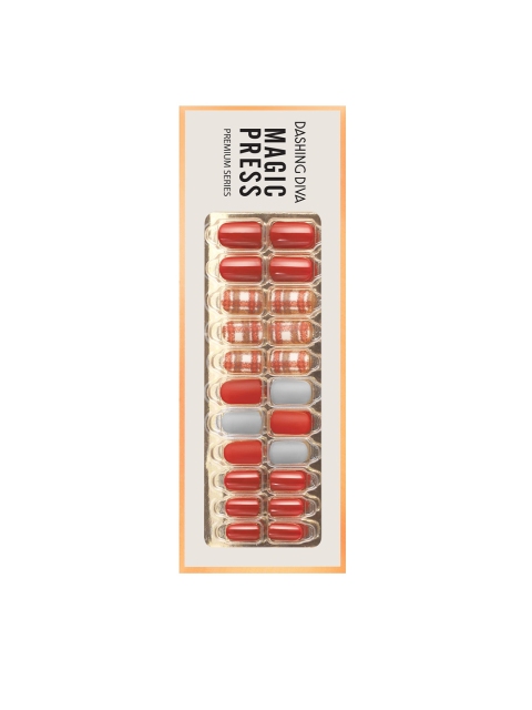 

Dashing Diva Orange & Grey MAGICPRESS ORANGE TARTAN Artificial Nails, Pink