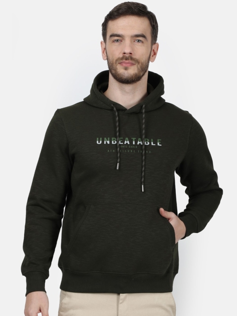 

Monte Carlo Men Olive Green Printed Hooded Sweatshirt