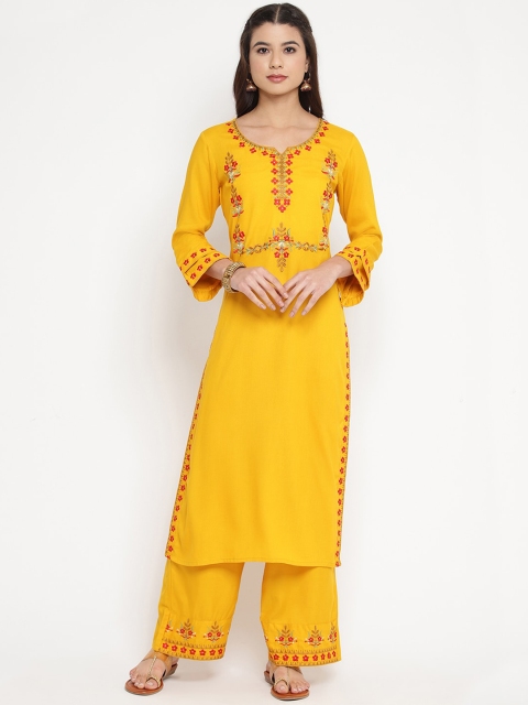 

Prakhya Women Yellow Embroidered Kurta with Palazzos