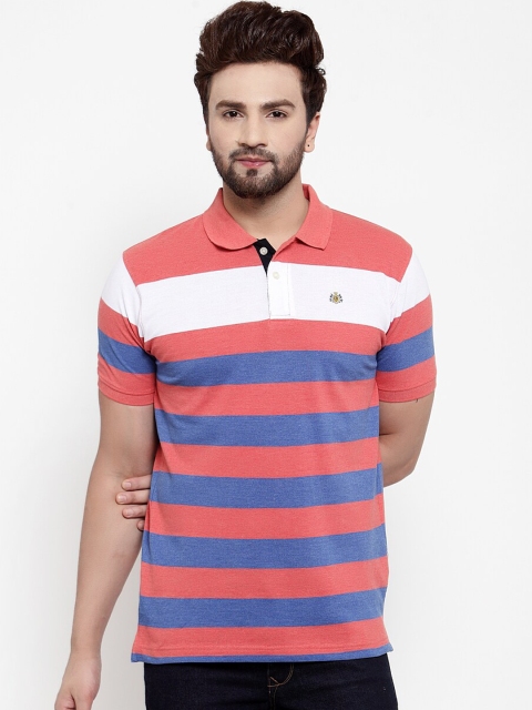 

Cantabil Men Red & Blue Striped Polo Collar T-shirt