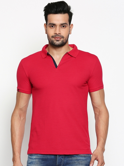 

Integriti Men Rose Red Solid Polo Collar T-shirt