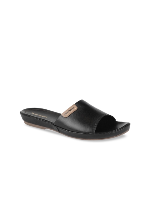 

Hush Puppies Women Black Solid Leather Open Toe Flats