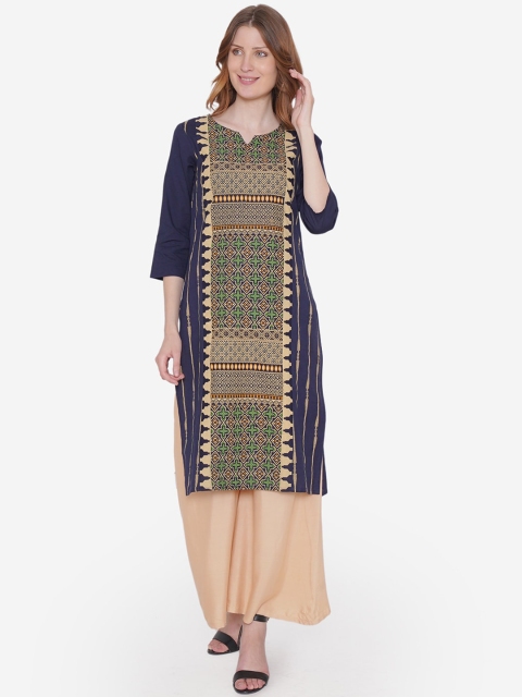 

Vedic Women Navy Blue & Beige Printed Straight Kurta