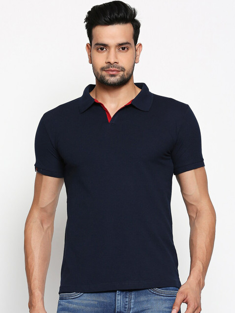 

Integriti Men Navy Blue Solid Polo Collar T-shirt