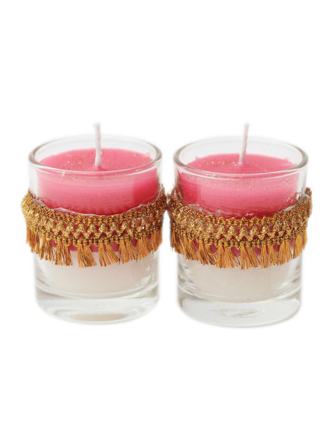 

Soulflower Set of 2 Love Is In The Air Glass Votive Candles, Pink