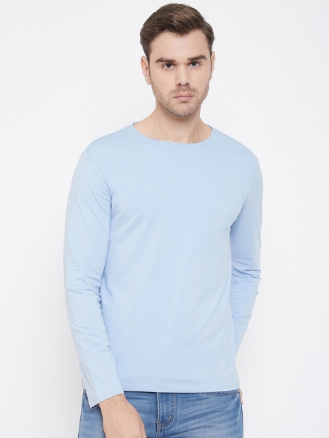 

QUBIC Men Turquoise Blue Solid Round Neck T-shirt