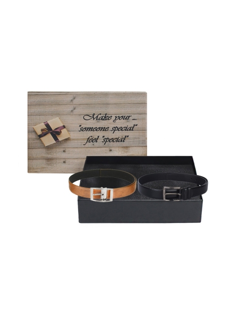 

LONDON FASHION hob Men Pack Of 2 Black & Tan Brown Belts Accessory Gift Set