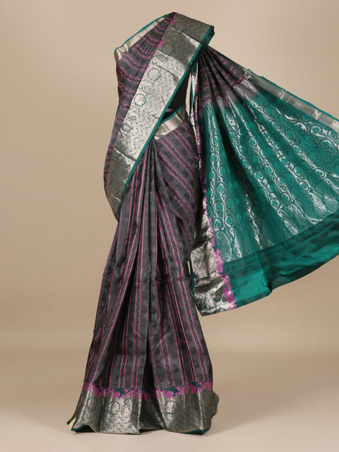 

Pothys Grey Striped Silk Blend Saree