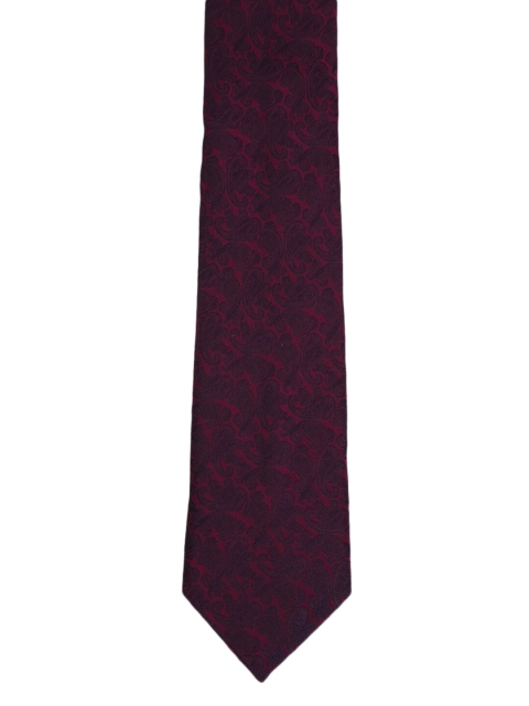 Louis Philippe Men Maroon Woven-Design Silk Broad Tie