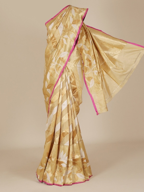 

Pothys Gold-Toned & Off-White Tissue Woven Design Saree