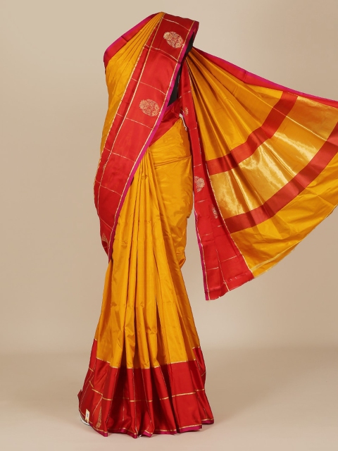 

Pothys Mustard Solid Jute Silk Saree