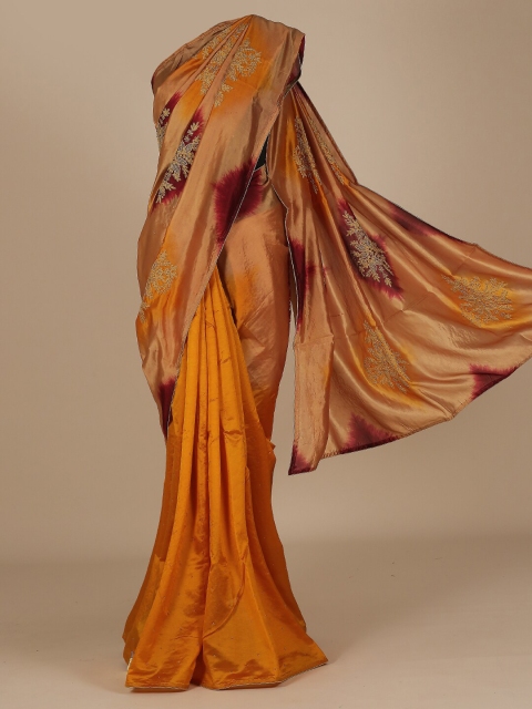 

Pothys Tan & Yellow Jute Silk Embroidered Saree