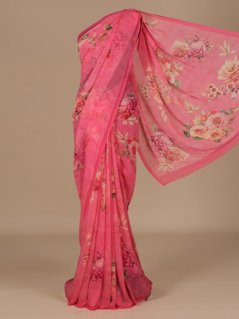 

Pothys Pink Printed Poly Chiffon Saree