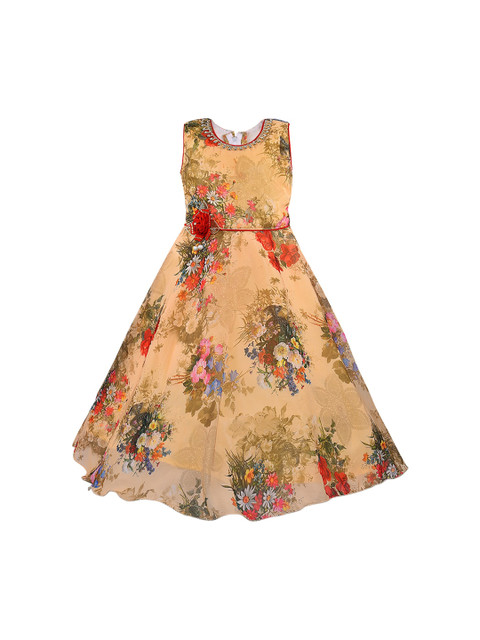 

Wish Karo Girls Beige Floral Printed Maxi Dress