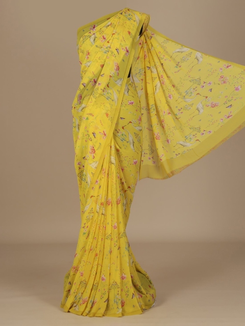

Pothys Yellow Printed Poly Chiffon Saree