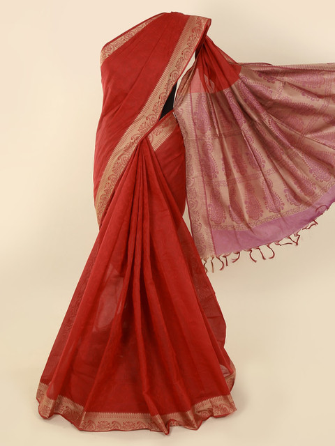 

Pothys Red Solid Pure Cotton Saree