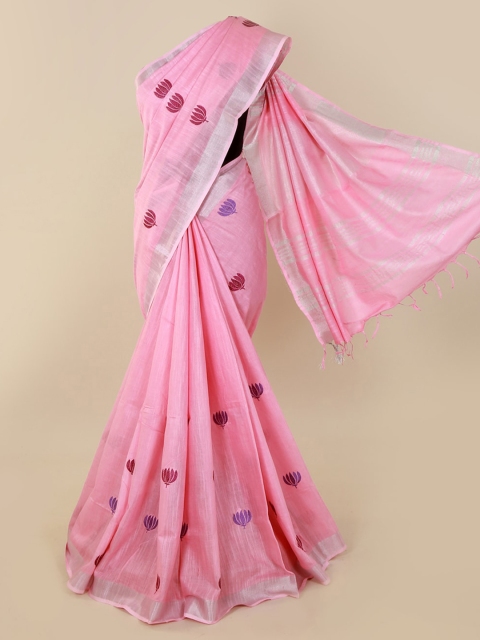 

Pothys Pink Printed Linen Blend Saree