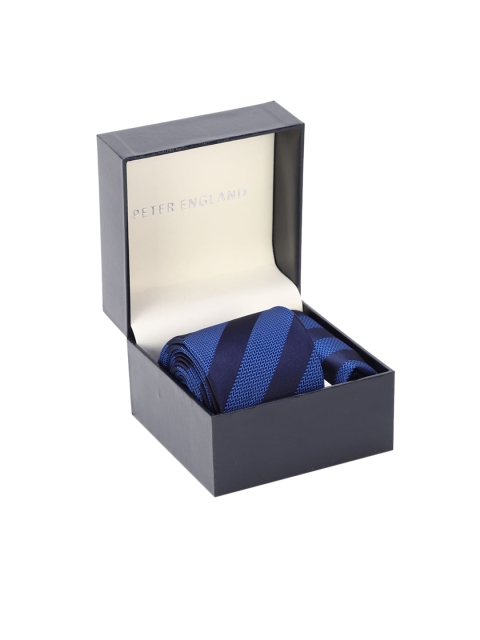 

Peter England Blue Striped Broad Tie with Pocket Square Gift Set