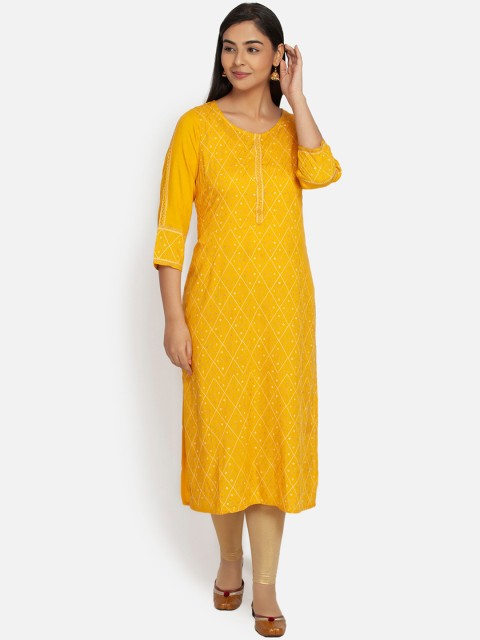 

Paislei Women Yellow Embroidered Straight Kurta