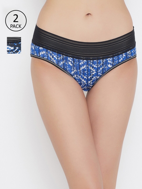 

Clovia Women Pack Of 2 Blue & Black Printed Hipster Briefs-COMPNC957