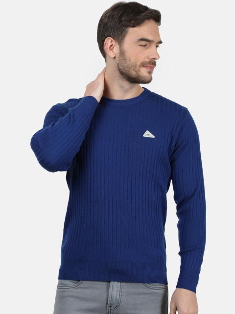 

Monte Carlo Men Blue Self-Striped Pullover Sweater