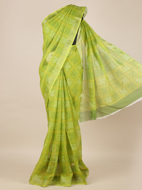 

Pothys Green Printed Linen Blend Saree