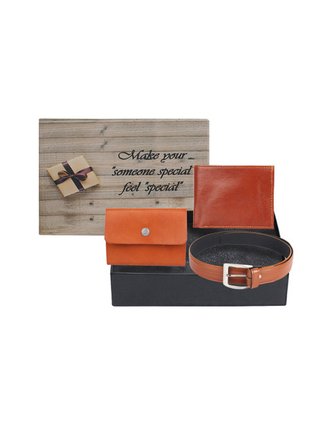 

LONDON FASHION hob Men Brown Solid Leather Accessory Gift Set