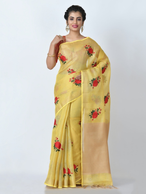 

RANGOLI Yellow Embroidered Tissue Saree