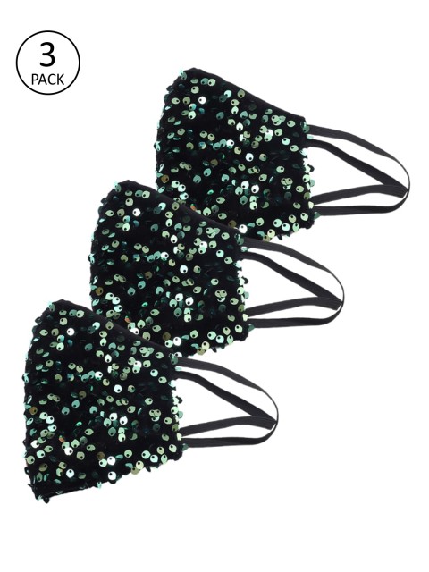 

Bellofox Pack Of 3 Green Embellished 3-Ply Reusable Protective Outdoor Masks