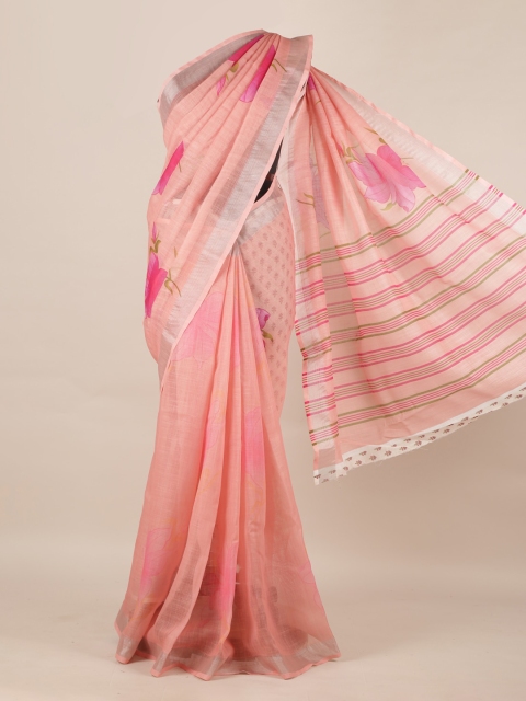 

Pothys Peach-Coloured Printed Linen Blend Saree