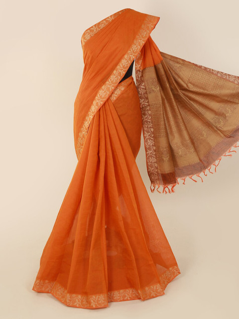 

Pothys Orange Solid Pure Cotton Saree