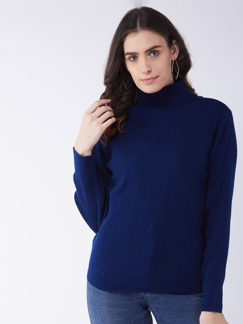 

RVK Women Navy Blue Ribbed Pullover Sweater