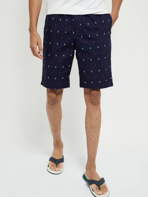 

max Men Navy Blue & White Printed Lounge Shorts