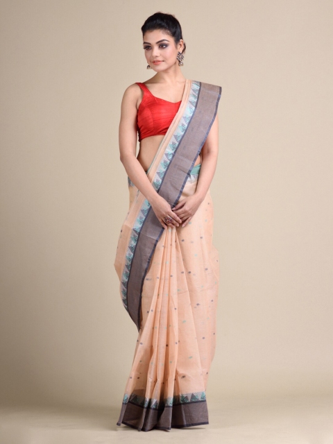 

Mitera Peach-Coloured Pure Cotton Woven Design Taant Saree