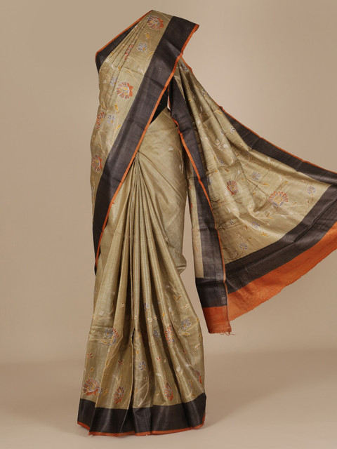 

Pothys Brown Embroidered Jute Silk Saree