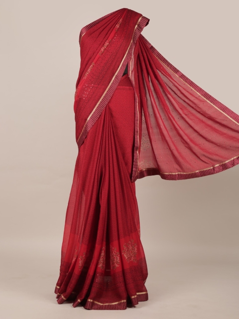 

Pothys Red Woven Design Poly Chiffon Saree
