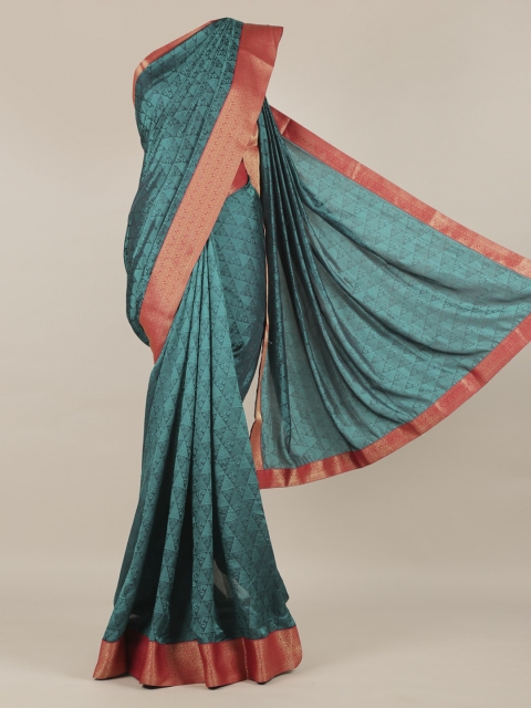 Pothys Green Printed Poly Chiffon Saree with Zari Border