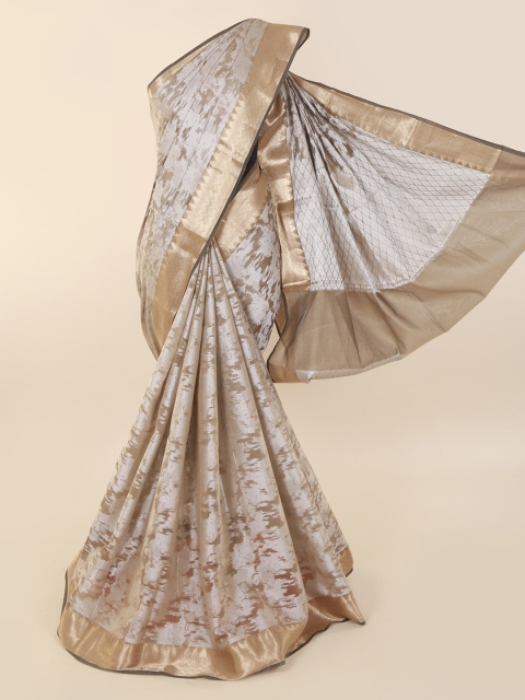 

Pothys Grey Printed Cotton Blend Saree with Zari Border